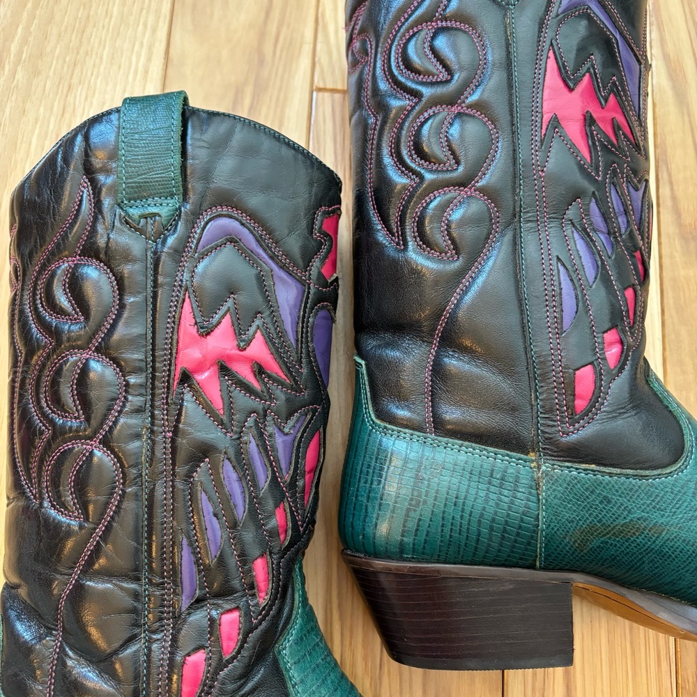 Vintage Nine West Navarra Green Leather Western Cowboy Boots - Picture 6 of 14